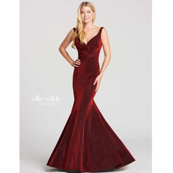 Ellie Wilde Sparkly Red Prom Dress - Picture 1 of 12